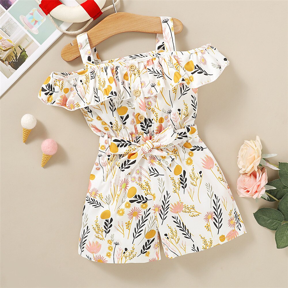 Girl Clothes Floral Belted Jumpsuit