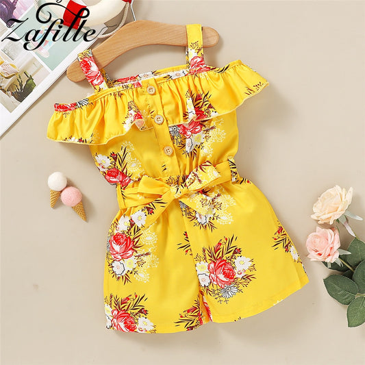 Girl Clothes Floral Belted Jumpsuit