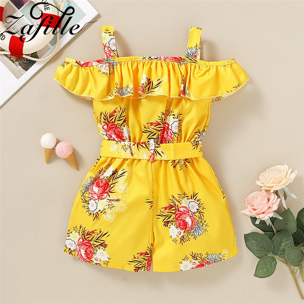 Girl Clothes Floral Belted Jumpsuit