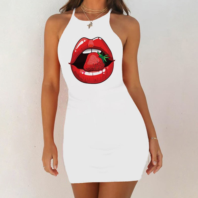 Sexy Nightie Night Dress Women Red Mouth Lip Love