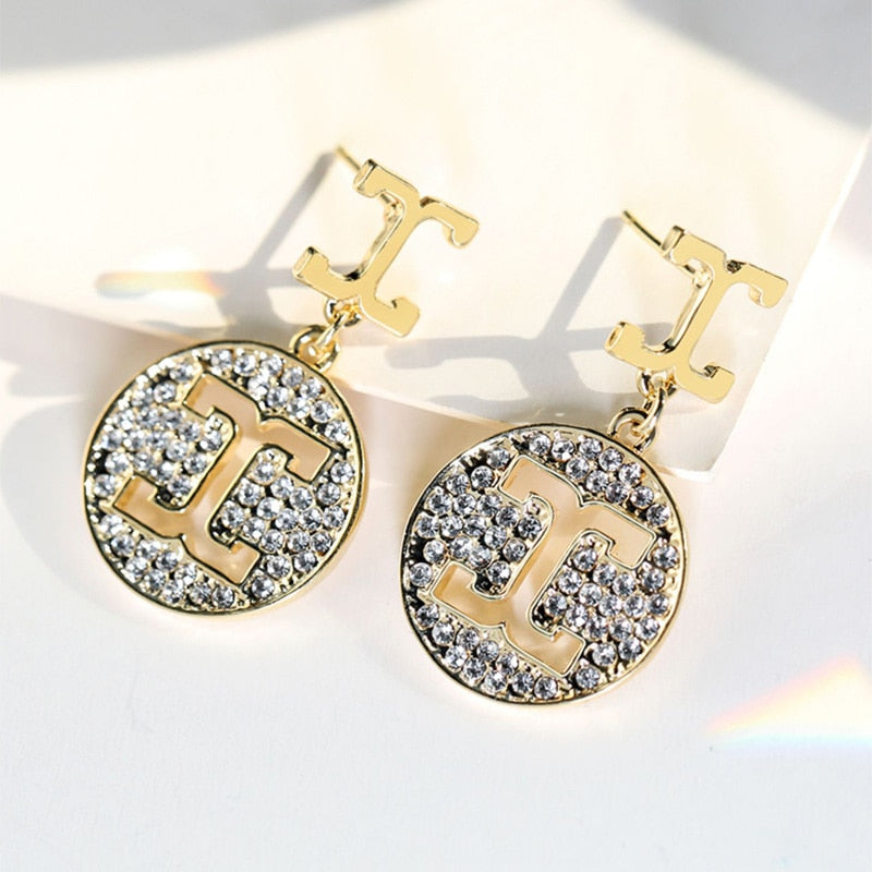 Trendy Crystal Round Pendant Drop Earrings For Women