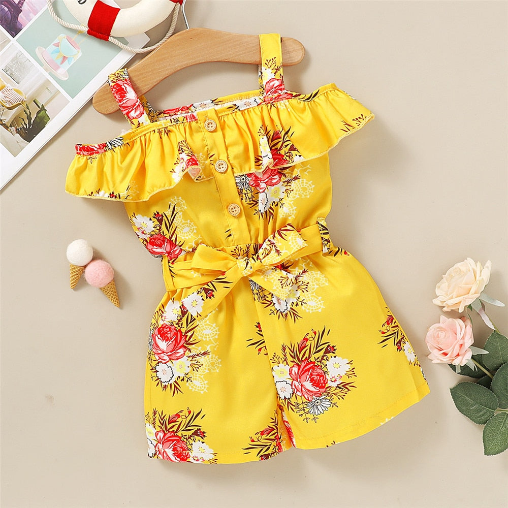 Girl Clothes Floral Belted Jumpsuit