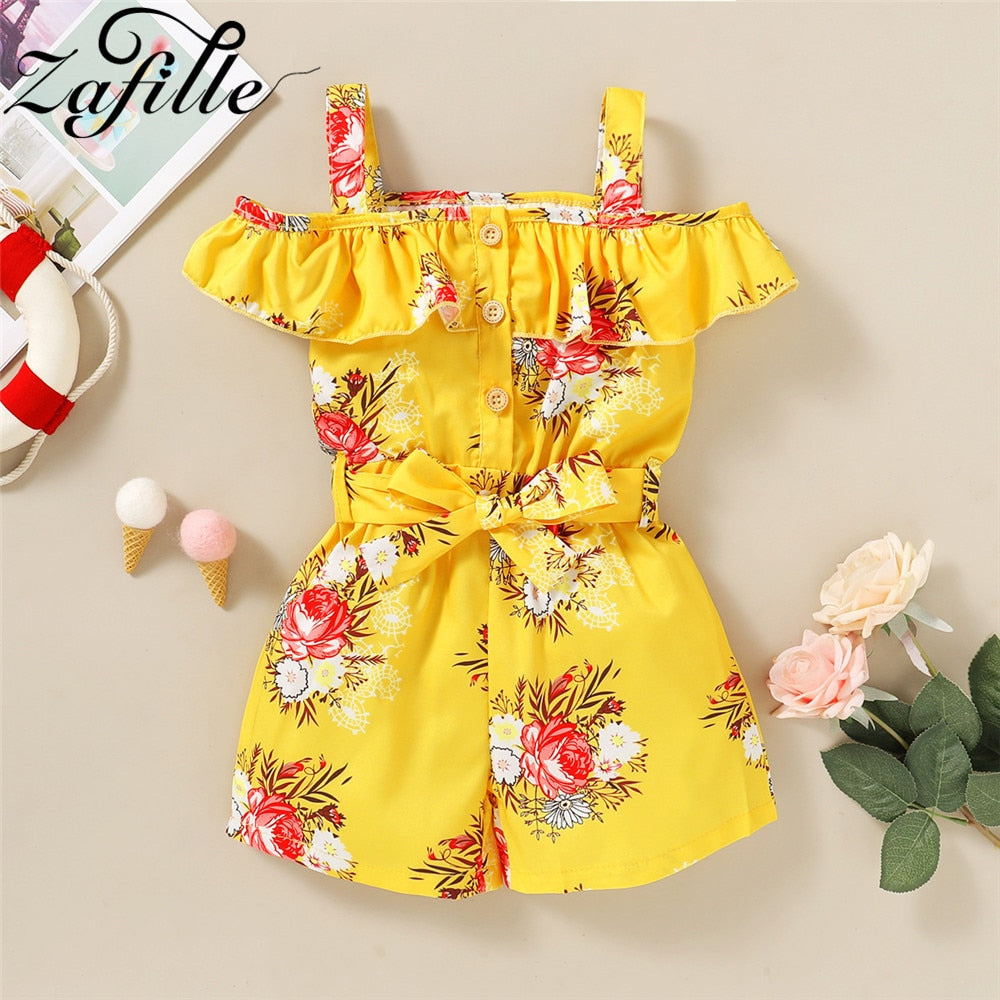 Girl Clothes Floral Belted Jumpsuit