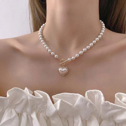 Fashion Pearl pendant short Choker Heart Necklace