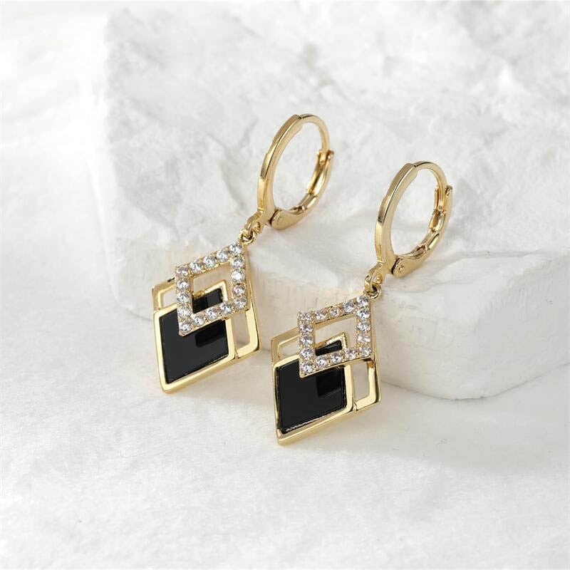 Black Rhombus Pendants Drop Earrings