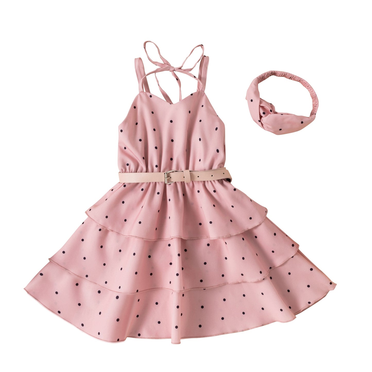 Elegant Little Girl Summer Dress with Wast belt Headband