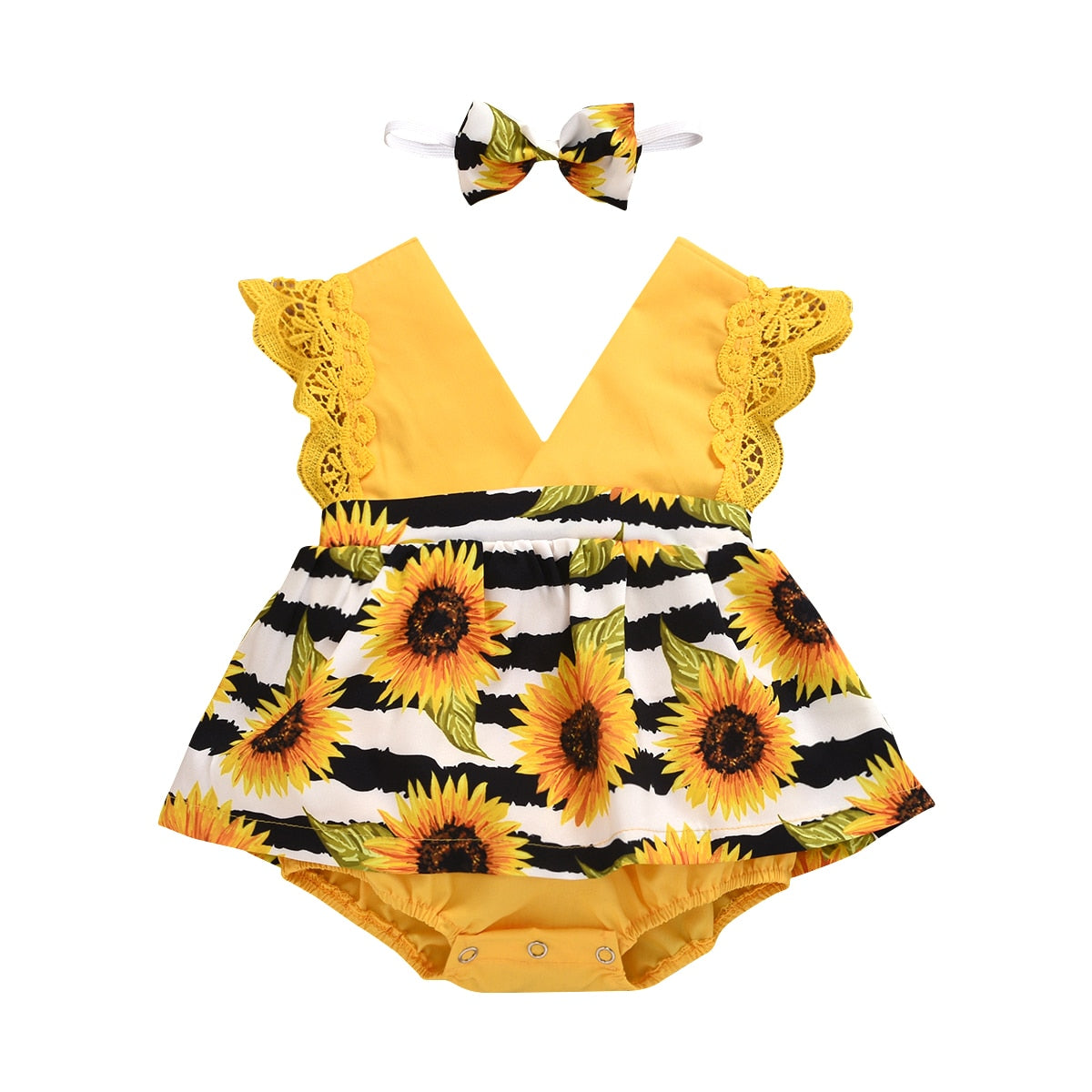 Sunflower Baby Summer Sleeveless Sunsuit with Headband