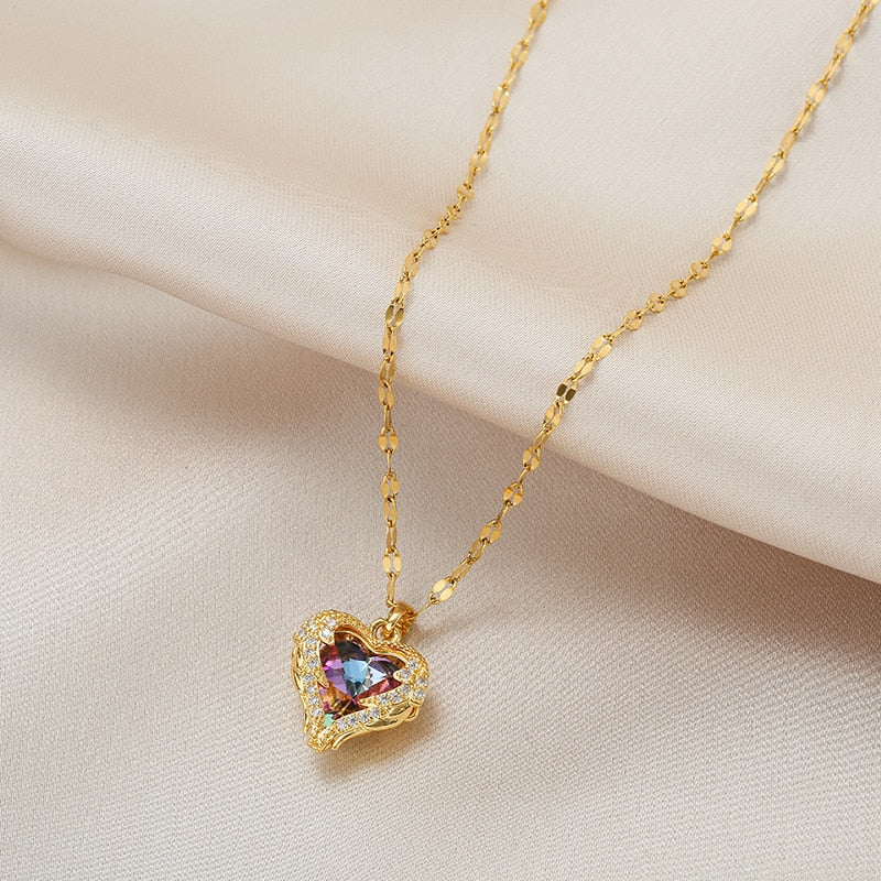 Luxury Zircon Crystal Heart Of Ocean Pendant Stainless