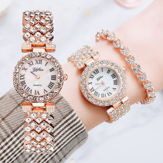 Women Rose Gold Watch bracelet 2pcs Set