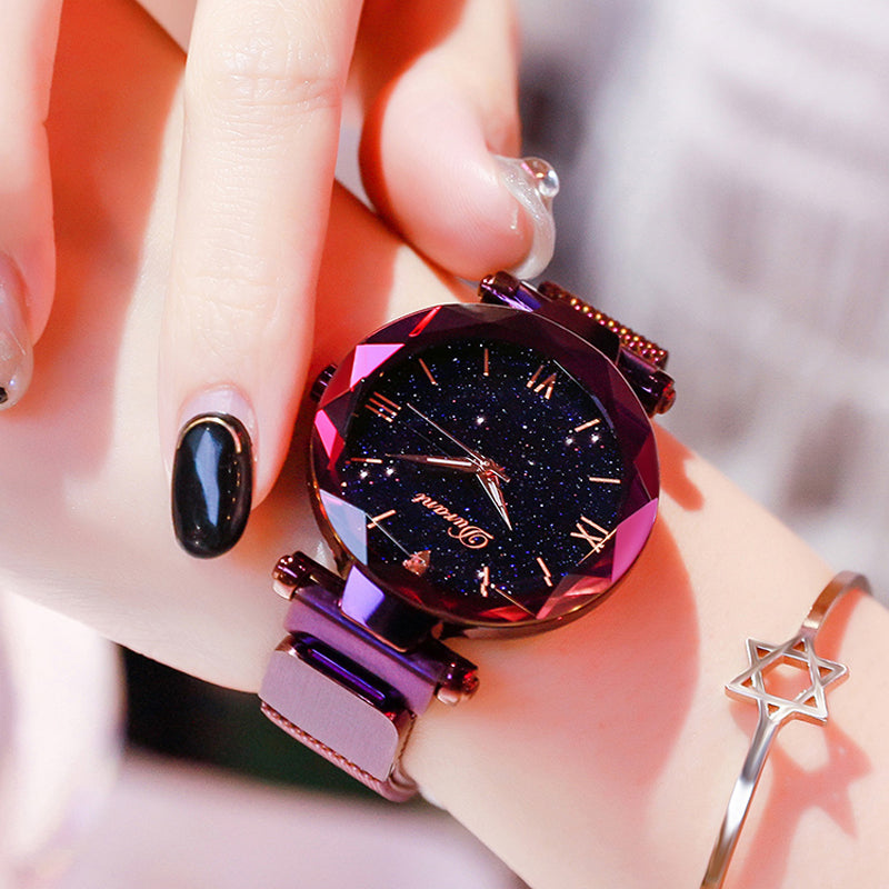 Elegant Magnet Quartz Women watch Buckle Starry Sky