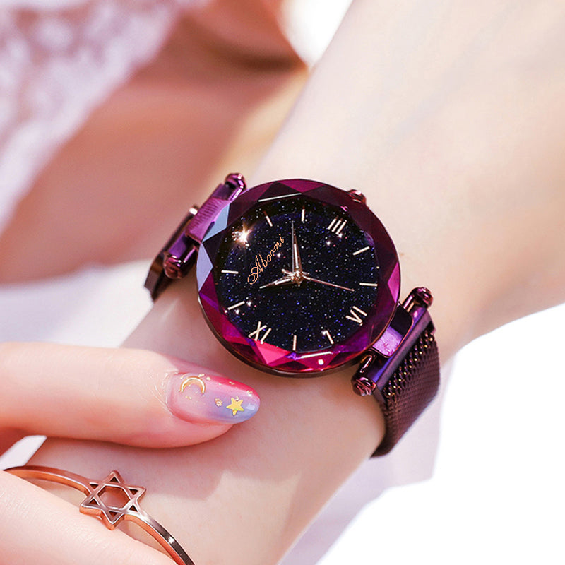 Elegant Magnet Quartz Women watch Buckle Starry Sky