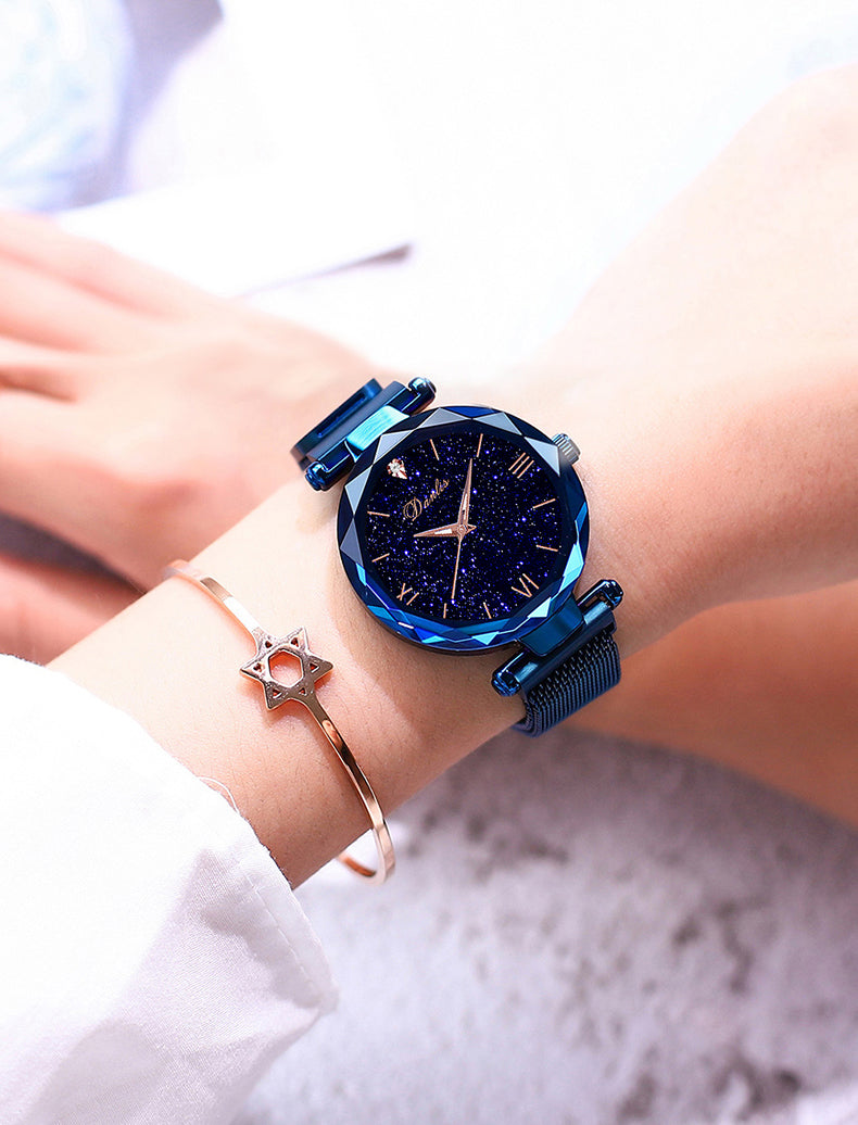 Elegant Magnet Quartz Women watch Buckle Starry Sky