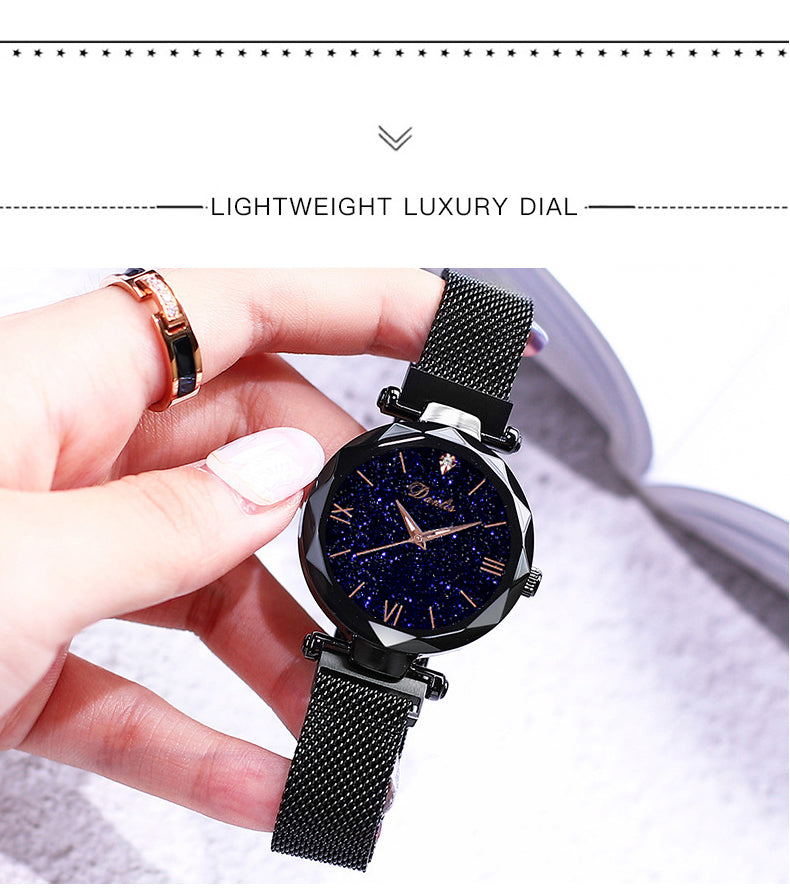 Elegant Magnet Quartz Women watch Buckle Starry Sky