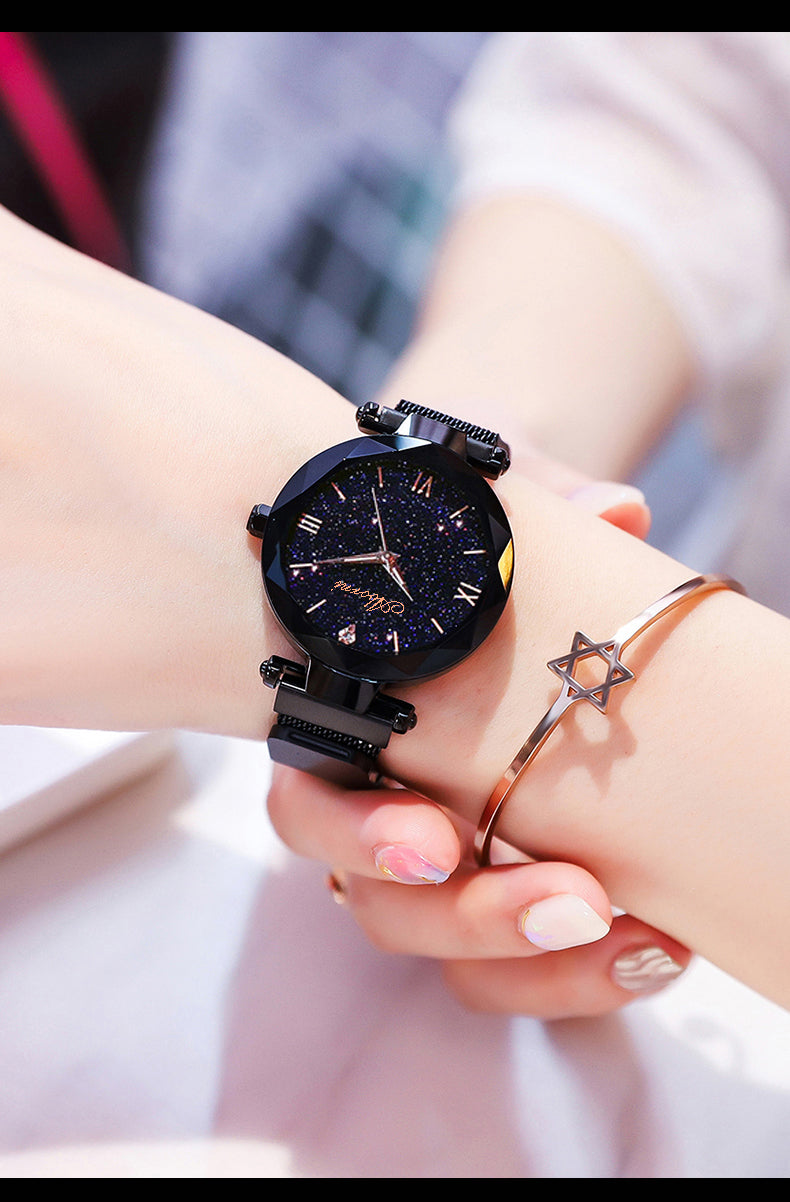 Elegant Magnet Quartz Women watch Buckle Starry Sky