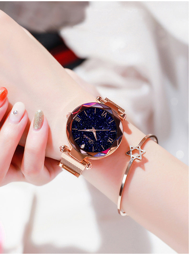 Elegant Magnet Quartz Women watch Buckle Starry Sky