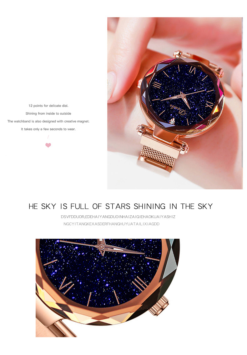 Elegant Magnet Quartz Women watch Buckle Starry Sky