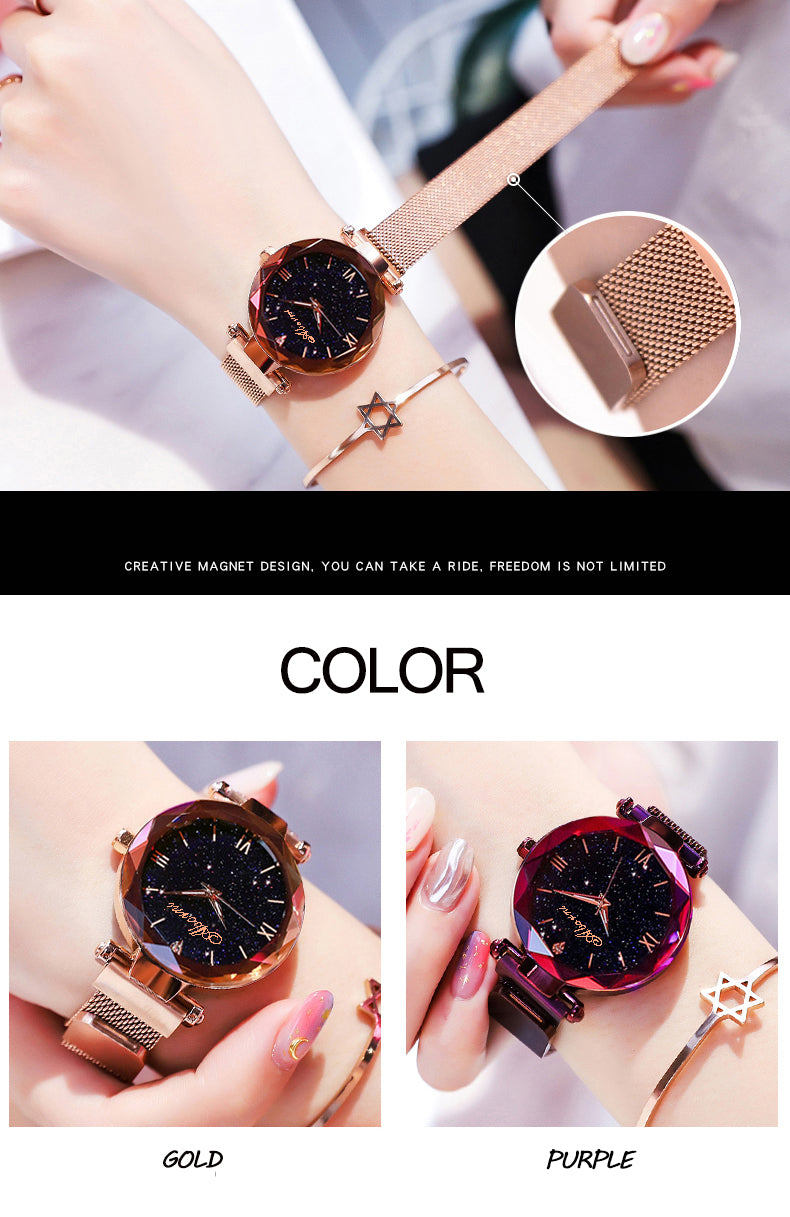 Elegant Magnet Quartz Women watch Buckle Starry Sky