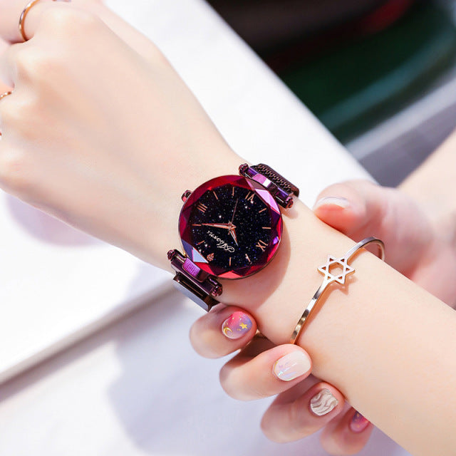 Elegant Magnet Quartz Women watch Buckle Starry Sky