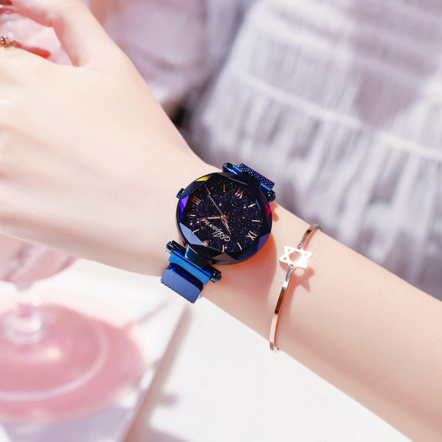 Elegant Magnet Quartz Women watch Buckle Starry Sky