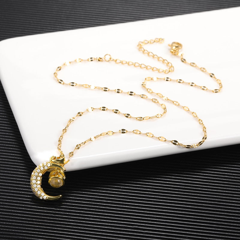 Crystal Moon Charm I love you Projection Pendant