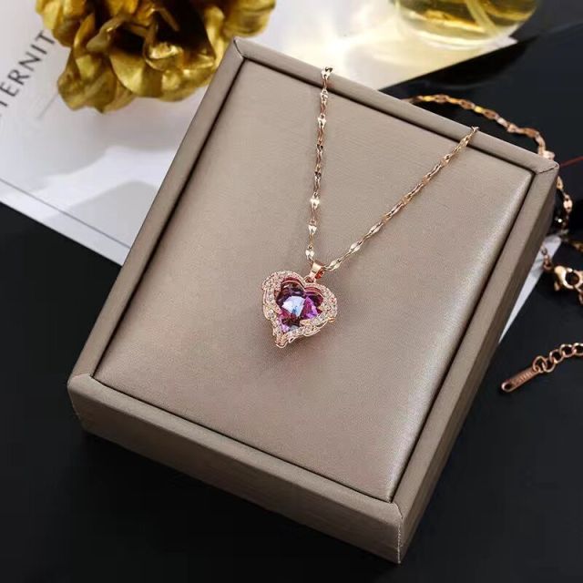 Luxury Zircon Crystal Heart Of Ocean Pendant Stainless